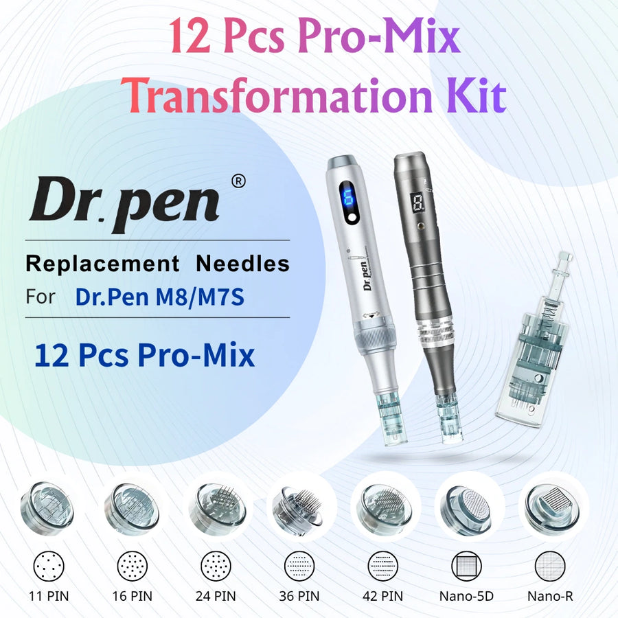 Dr.pen M8/M7S  Microneedling Cartridges | 12 Pcs Pro-Mix Transformation Kit